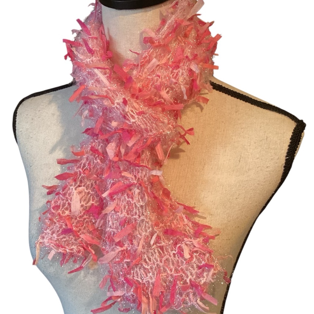 Fuzzy Lightweight Cut Fabric Shimmery Pink Scarf Boa‎